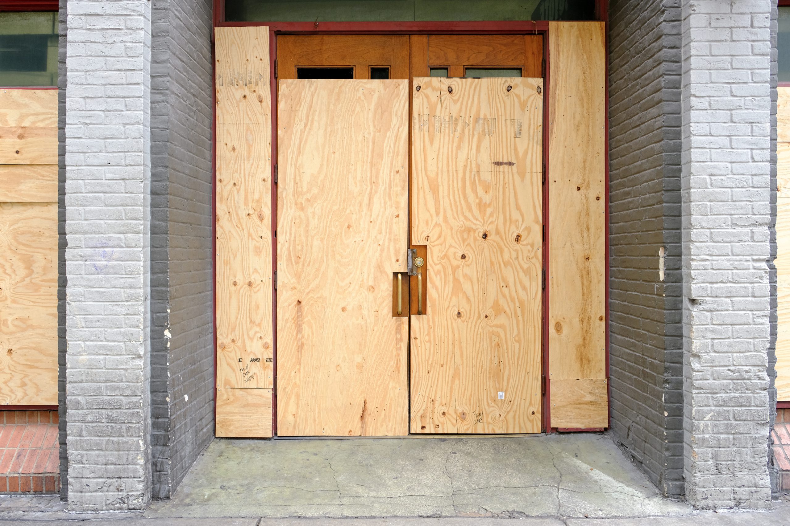 Boarded up doors ready for notting hill carnival 2022